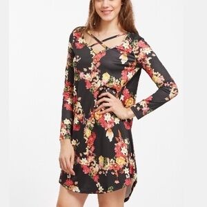 Black Floral Crisscross Straps Cutout Dress New